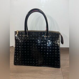 EUC ARCADIA ITALY~ GENUINE PATENT LEATHER BAG/PURSE-PYTHON TRIM EXPANDABLE.